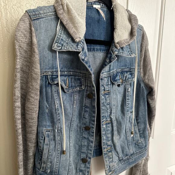Free People Denim and Knit Hoodie Jacket Small - Picture 3 of 10